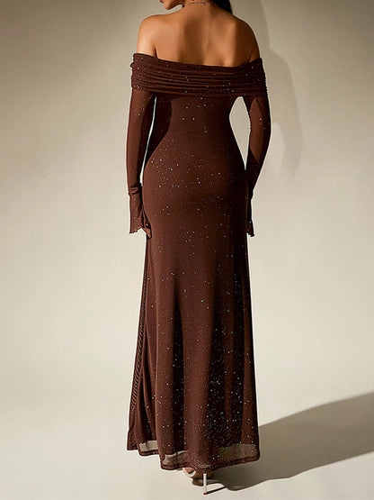 Glitter Off-Shoulder Maxi Dress