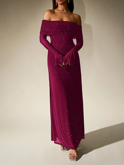 Glitter Off-Shoulder Maxi Dress