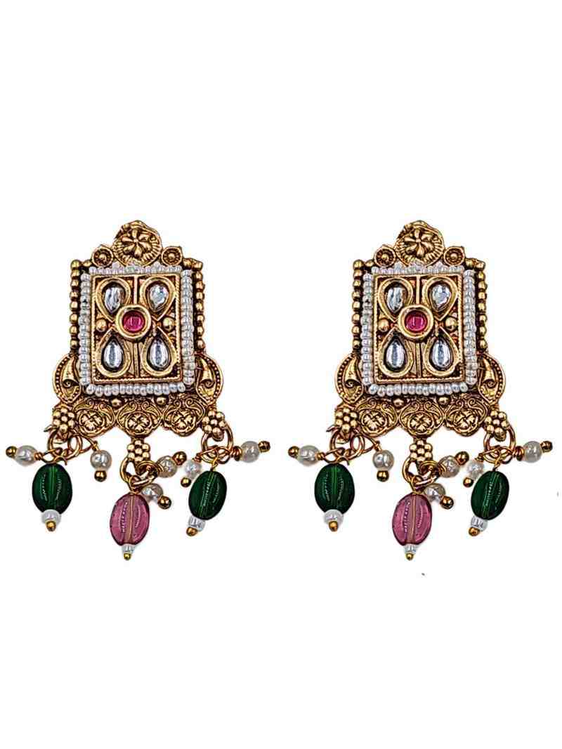 Gold Plated Kundan Meenakari Choker Necklace Set Multicolor