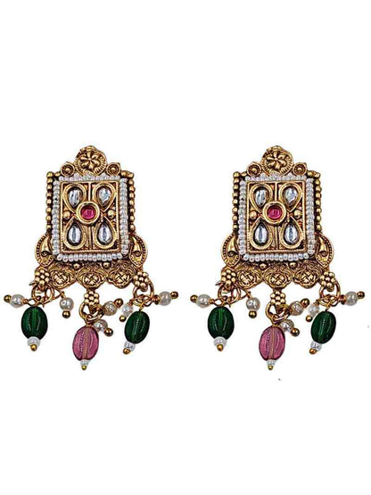 Gold Plated Kundan Meenakari Choker Necklace Set Multicolor