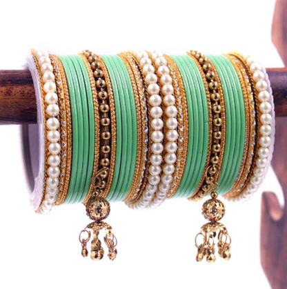 Gold Plated Pearl Enamel Bangle Set