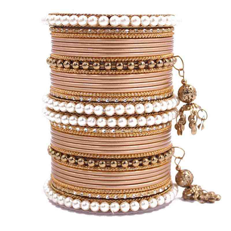 Gold Plated Pearl Enamel Bangle Set