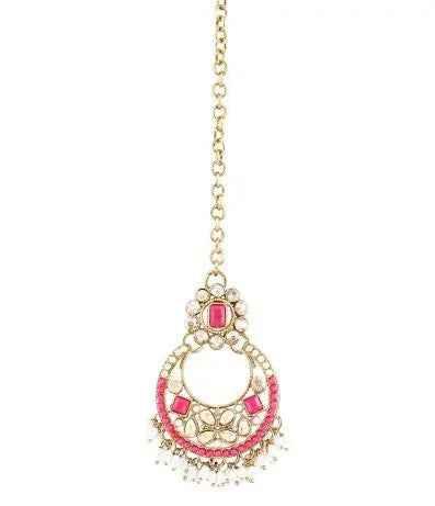 Gold Plated Traditional Floral Kundan & Pearl Choker Necklace Jewellery Earrings & Maang Tikka Set