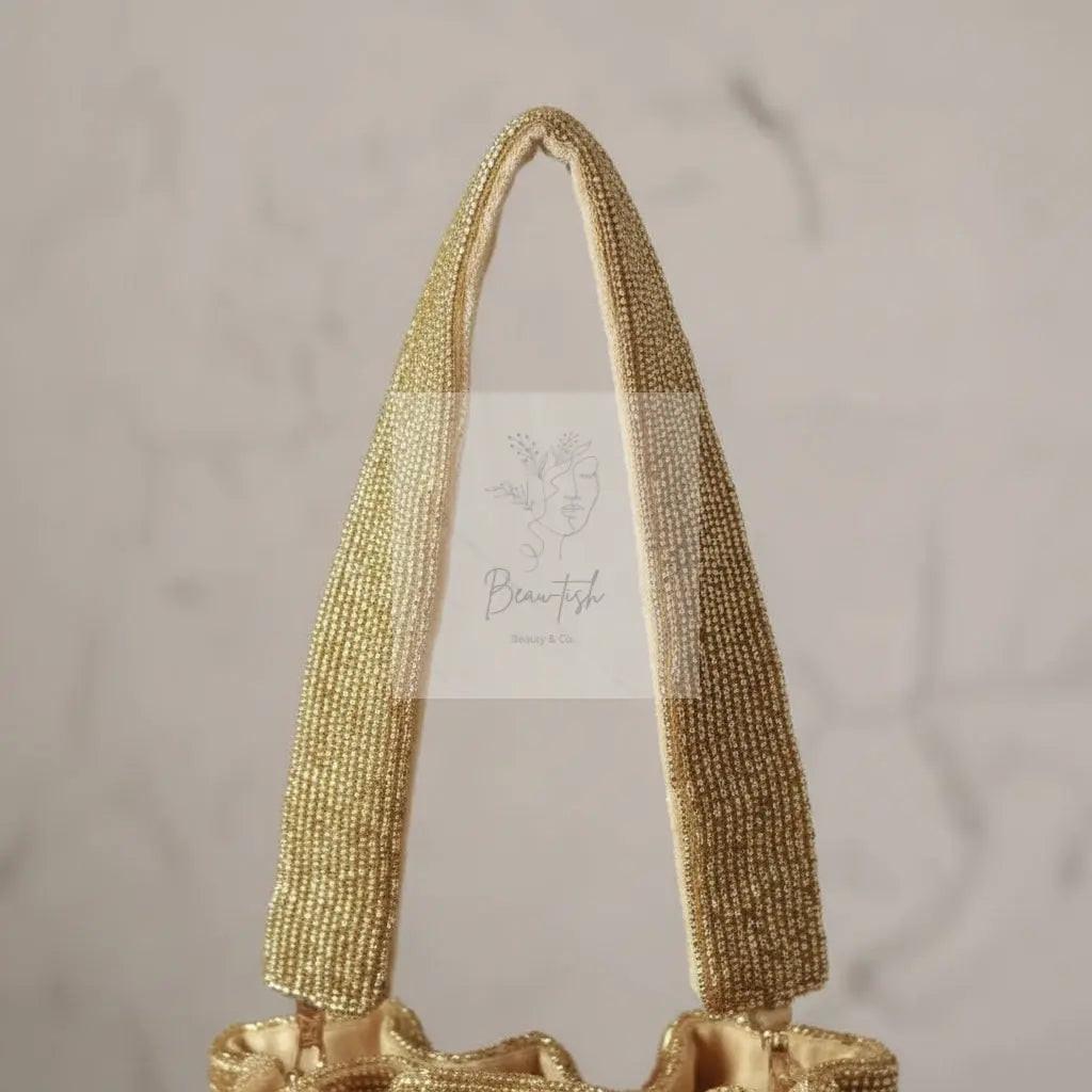 Gold Silk Tassles Potli (evening bag) With Handle