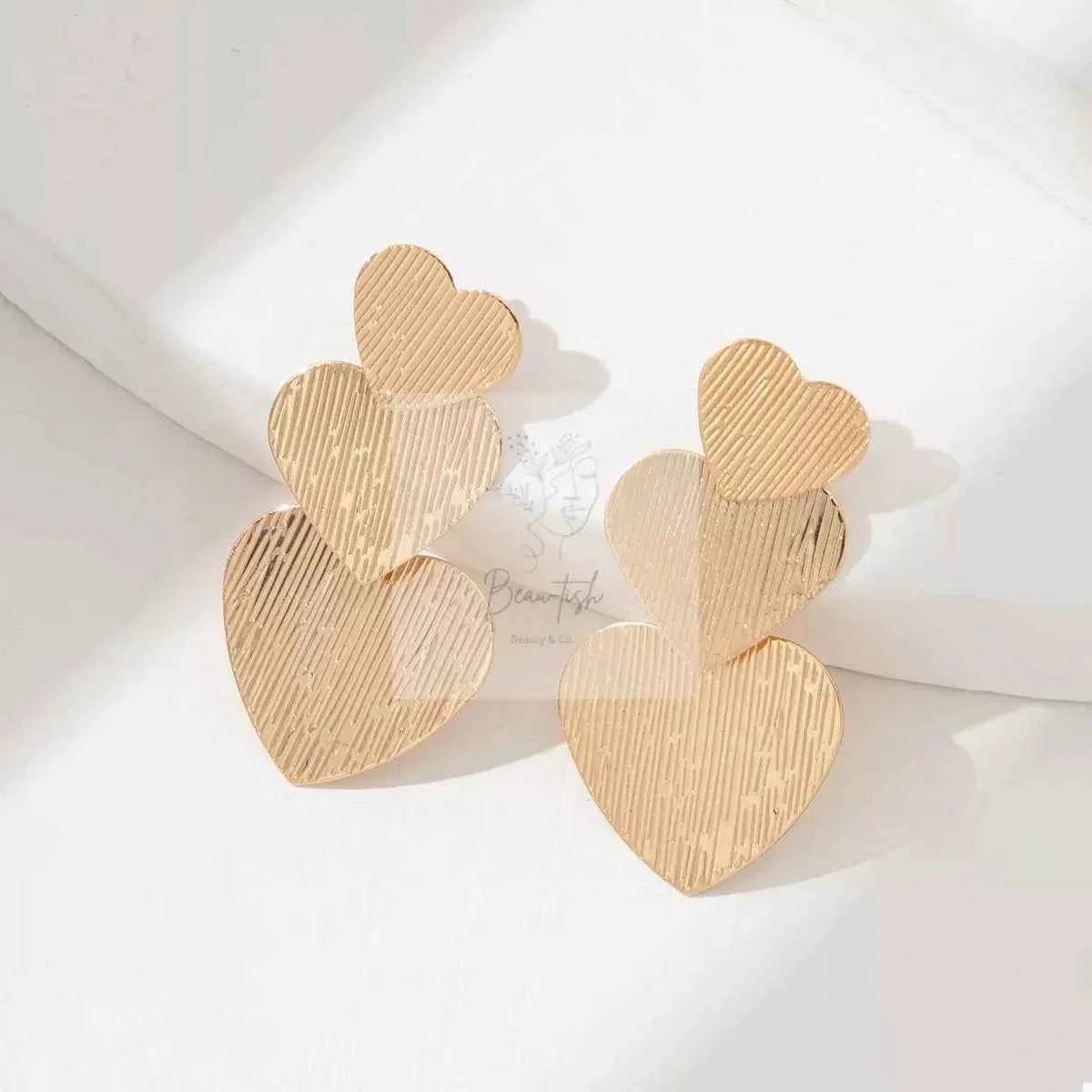 Golden Heart Dangle Earrings