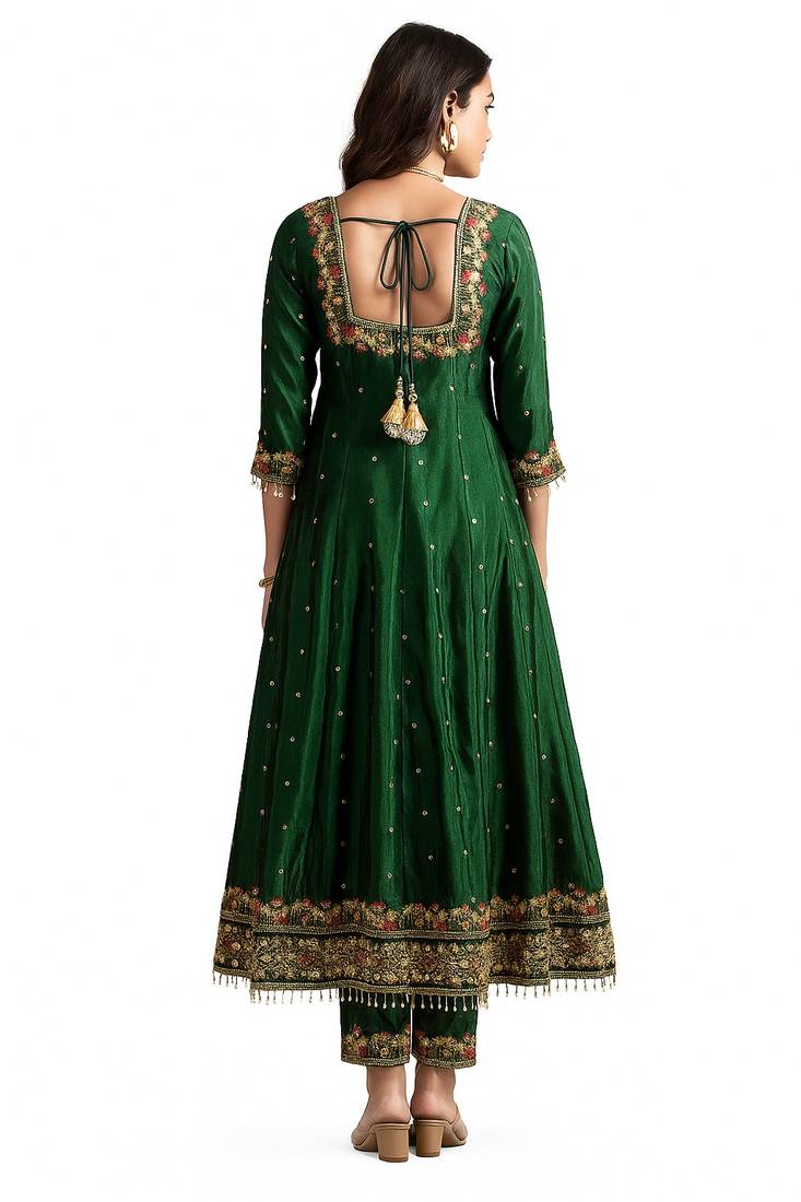 Green Embroidered Silk Trouser Suit
