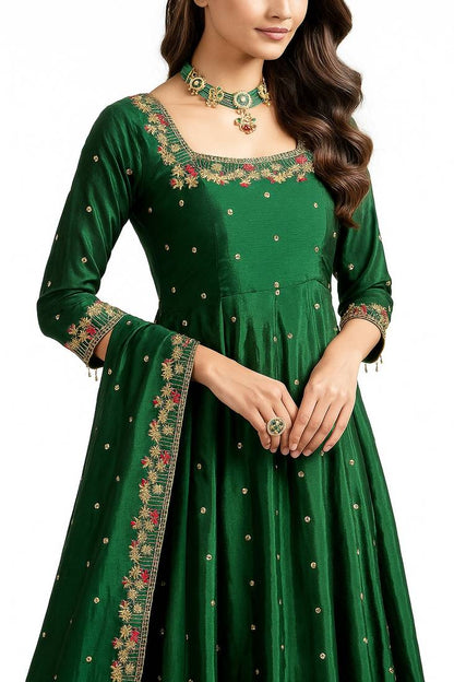 Green Embroidered Silk Trouser Suit – front view