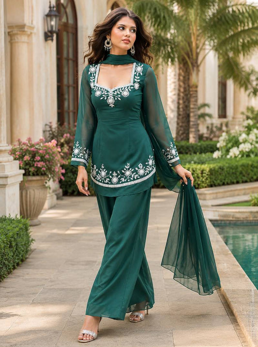 Green Georgette Palazzo Suit with Dupatta