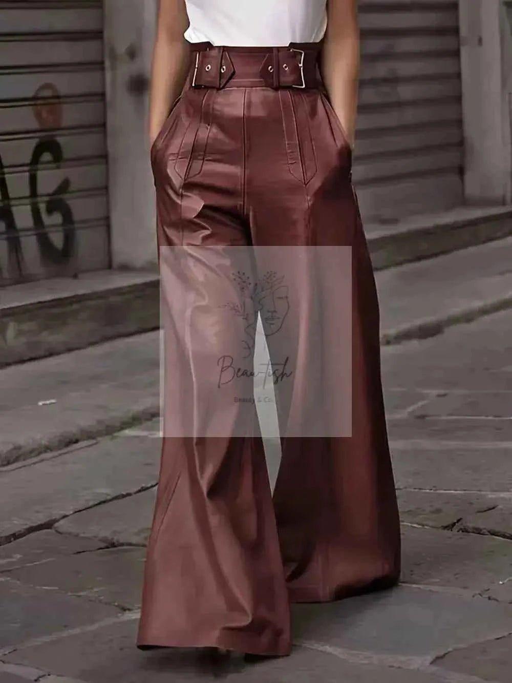 Half Elastic Waist Wide Leg Pants