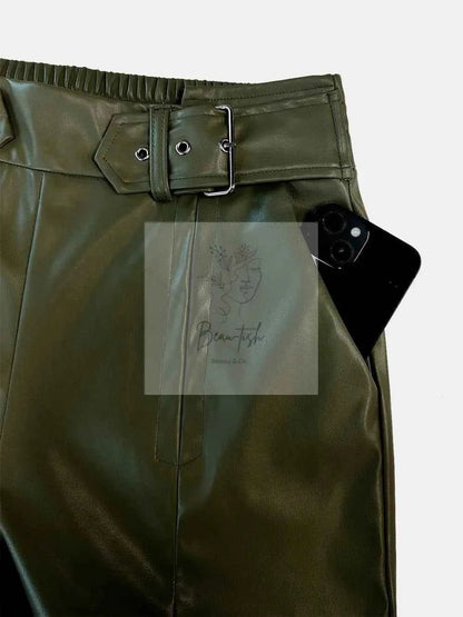 Half Elastic Waist Wide Leg Pants