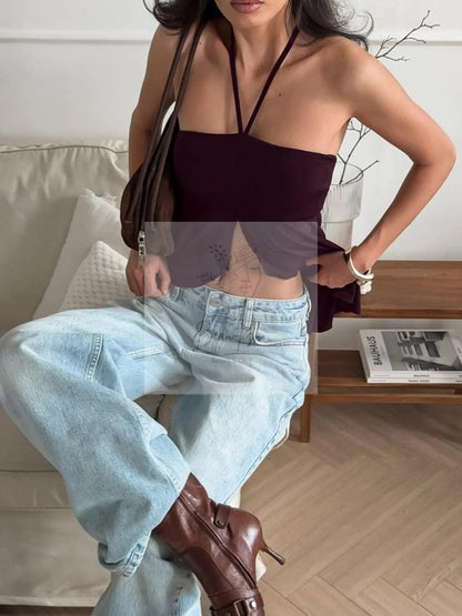 Halter Neck Asymmetrical Hem Cami