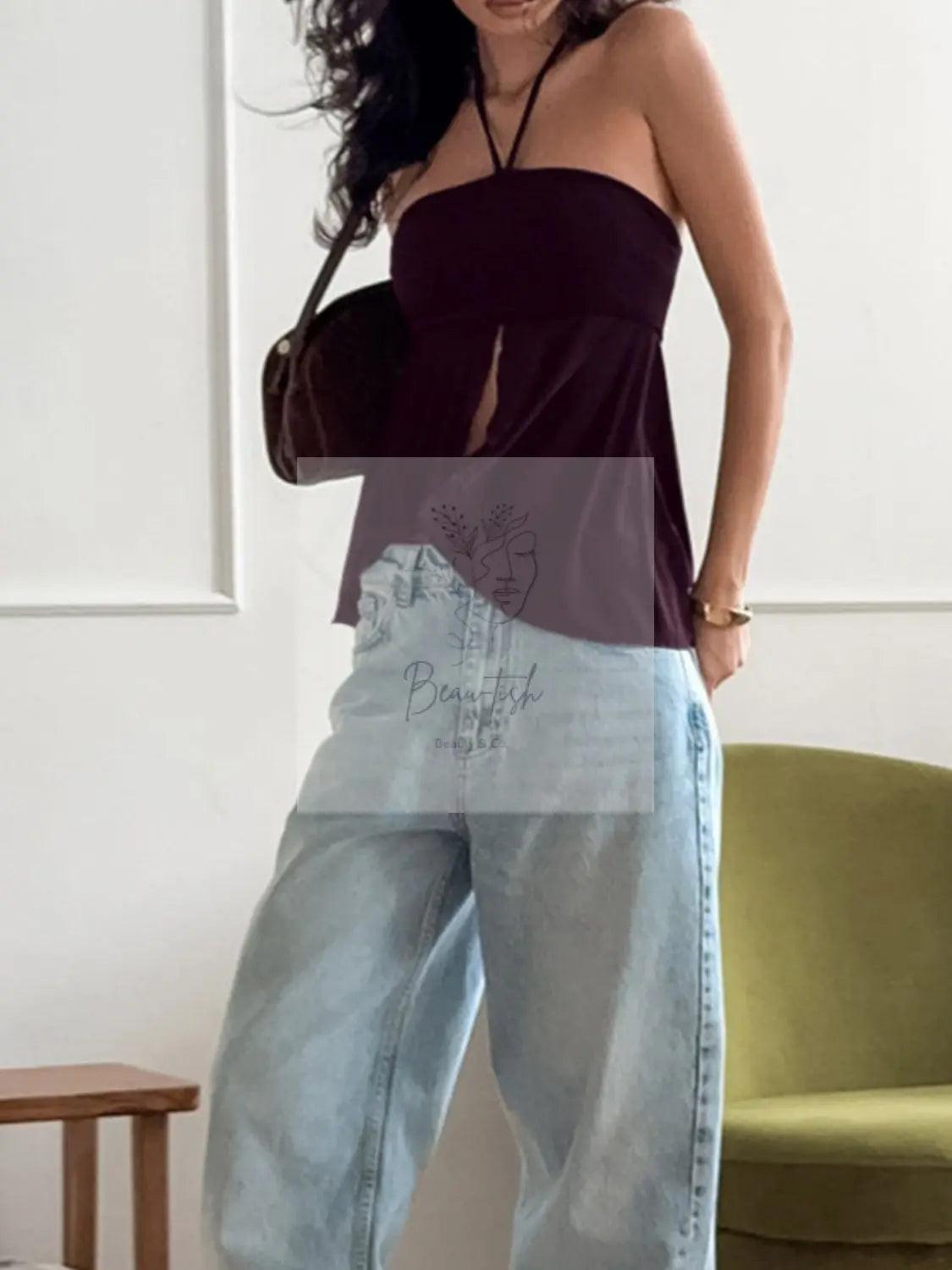 Halter Neck Asymmetrical Hem Cami