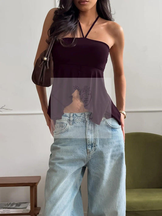 Halter Neck Asymmetrical Hem Cami