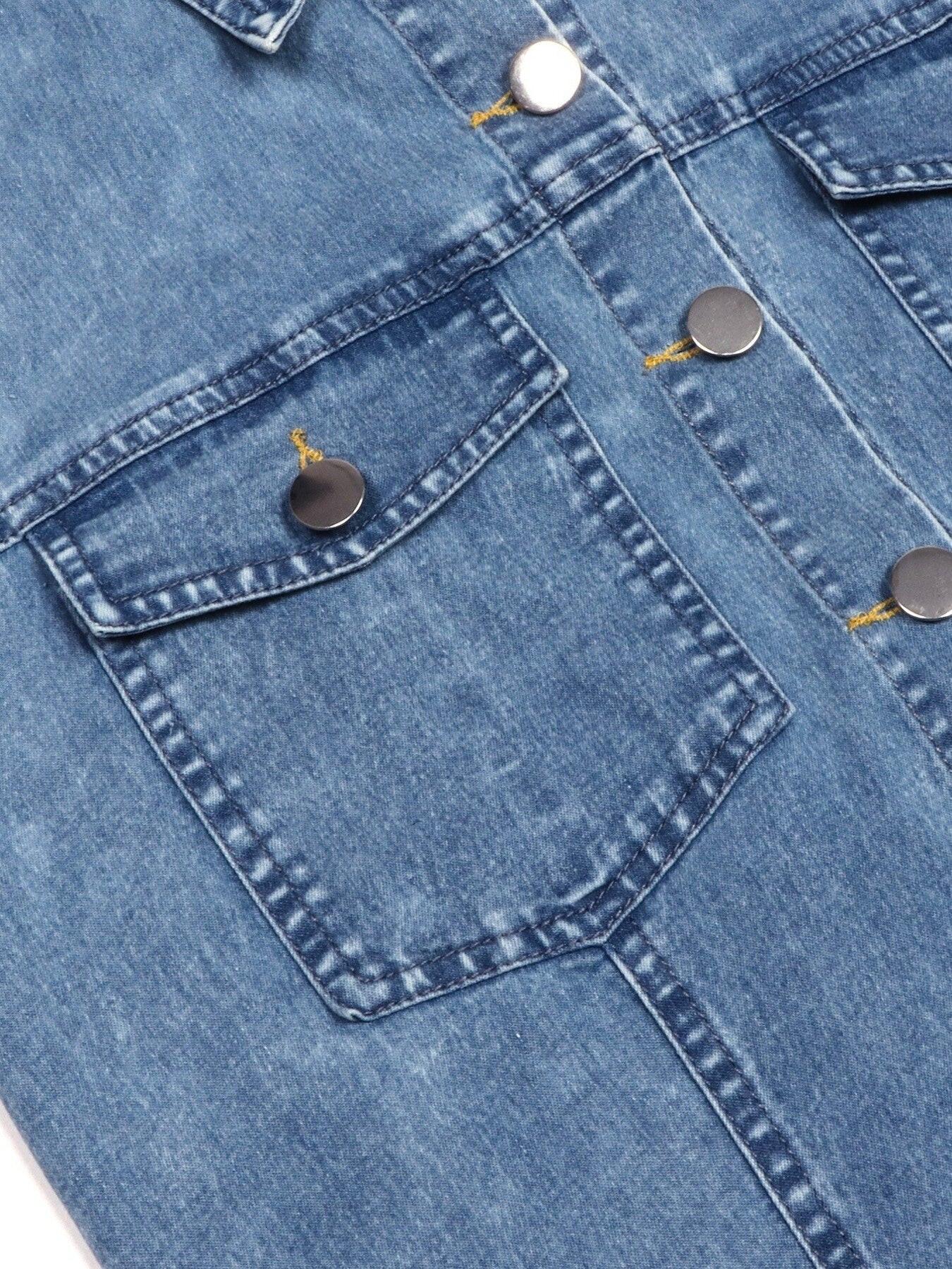 Halter Neck Button-Front Denim Dress