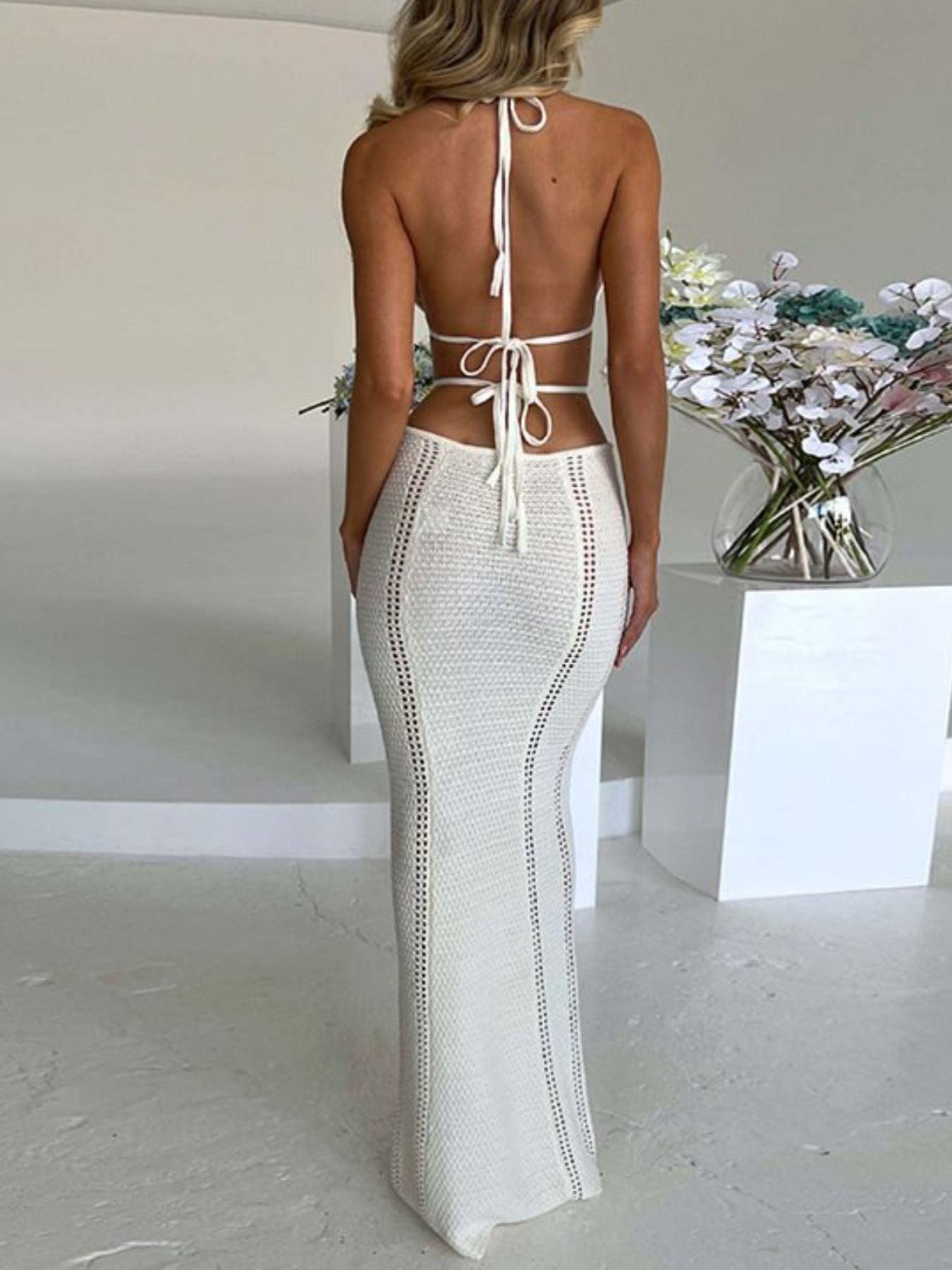 Halter Neck Cutout Knitted Maxi Dress