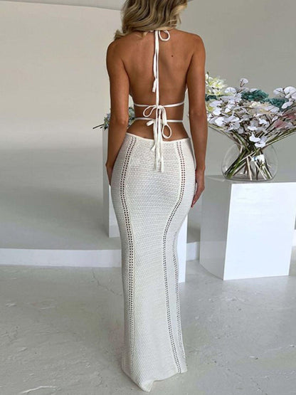 Halter Neck Cutout Knitted Maxi Dress