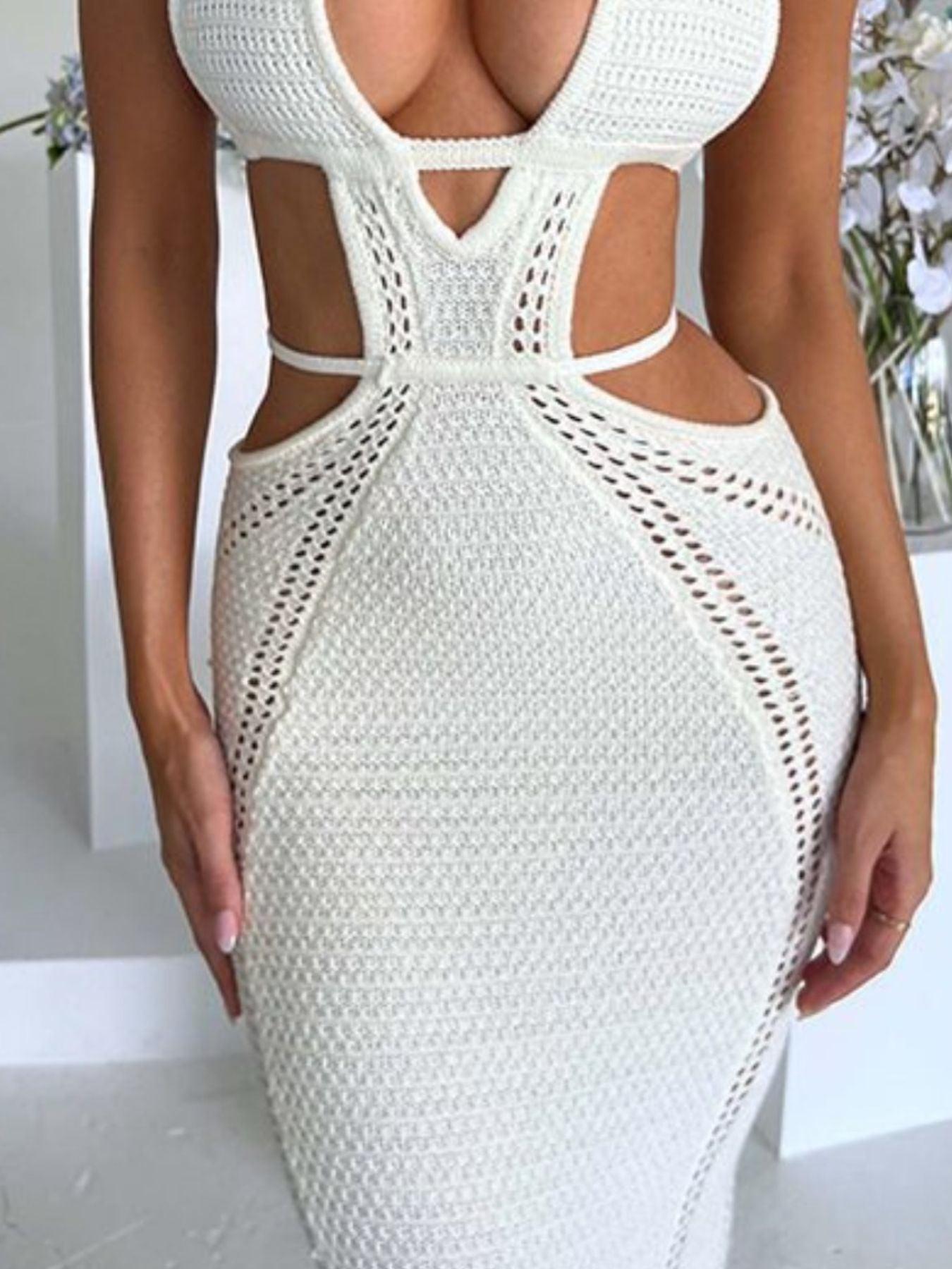 Halter Neck Cutout Knitted Maxi Dress