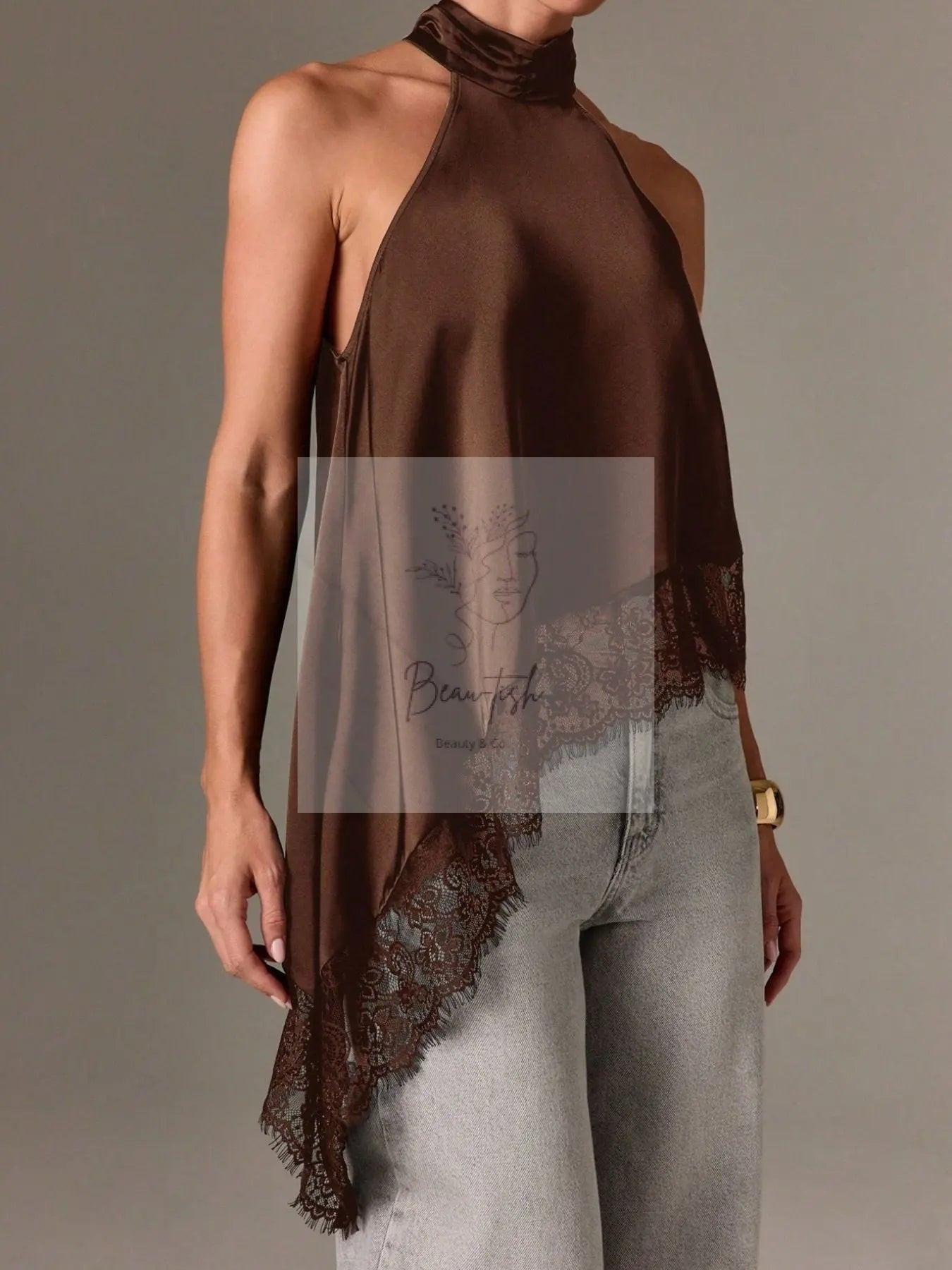 Halter Neck Lace Trim Cami