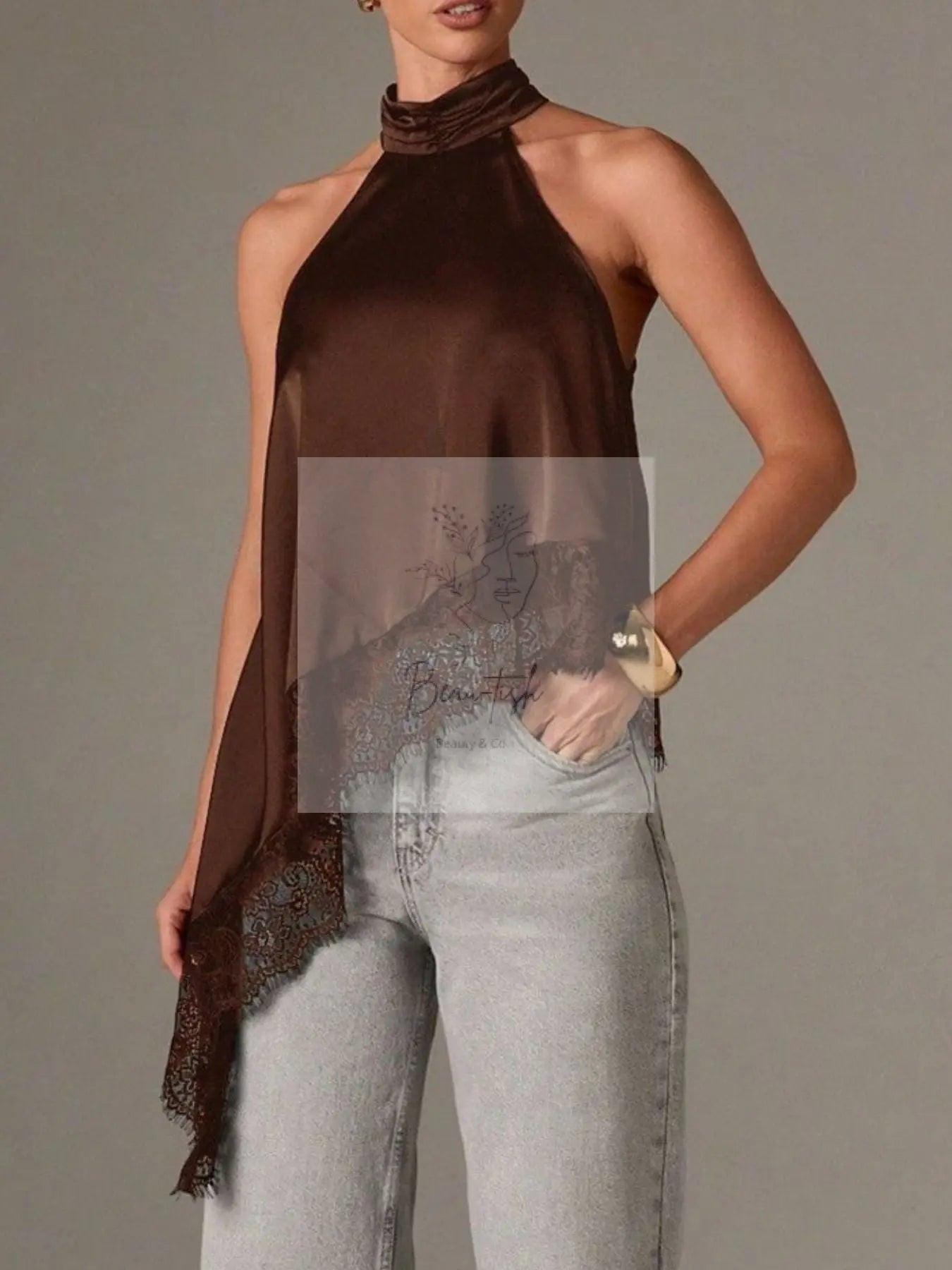 Halter Neck Lace Trim Cami