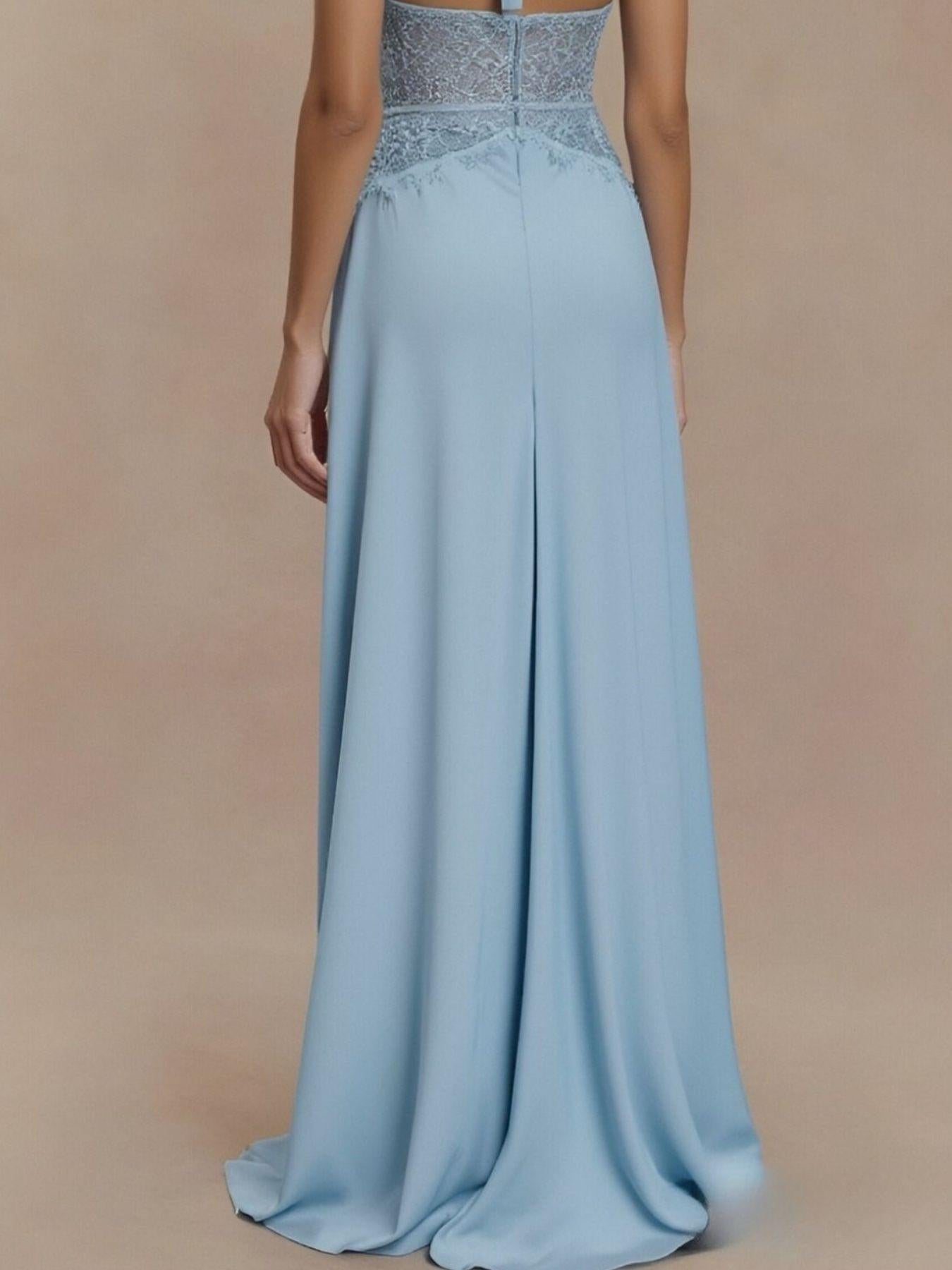 Halter Neck Lace Trimmed Maxi Dress