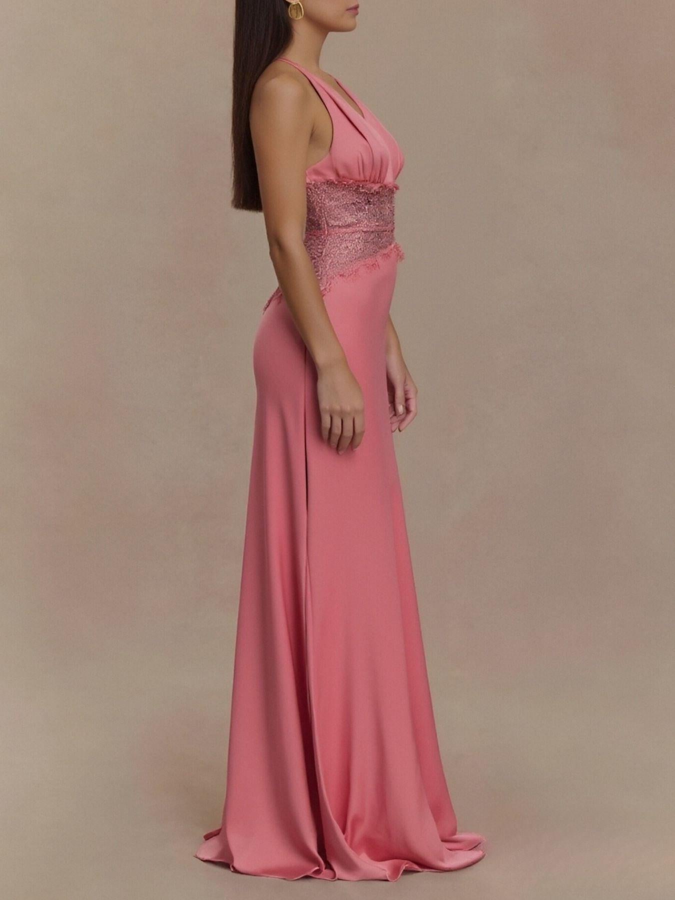 Halter Neck Lace Trimmed Maxi Dress
