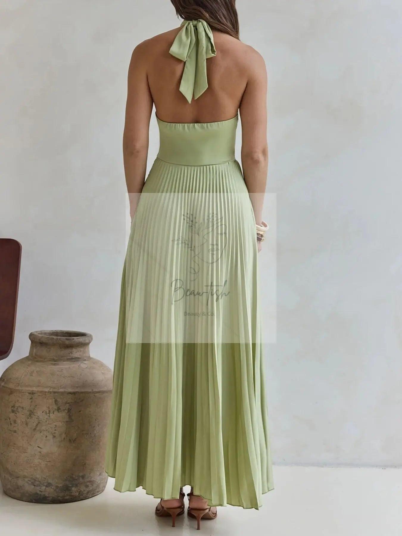 Halter Neck Pleated A-Line Dress