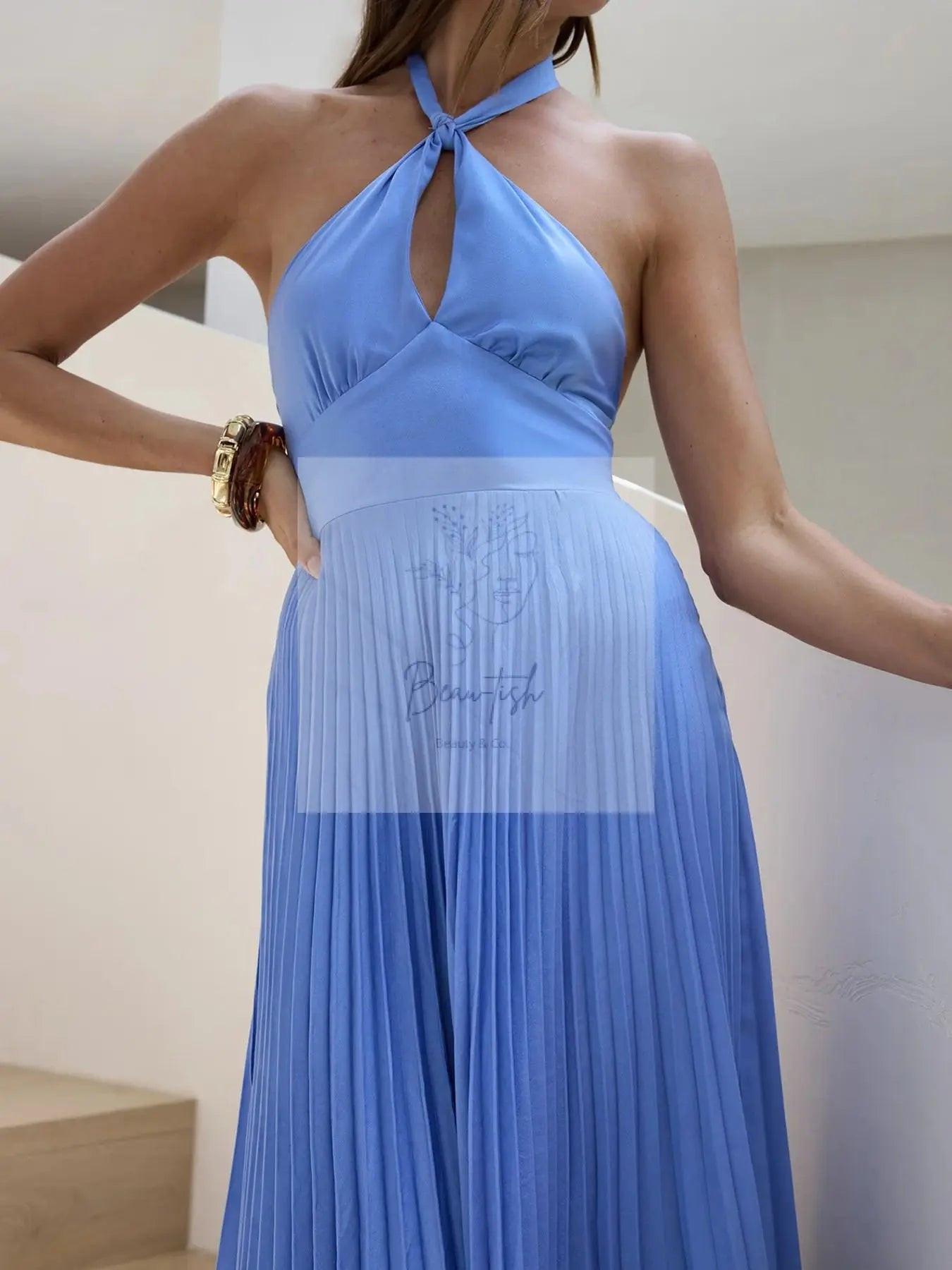 Halter Neck Pleated A-Line Dress