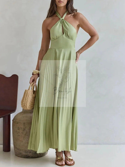 Halter Neck Pleated A-Line Dress