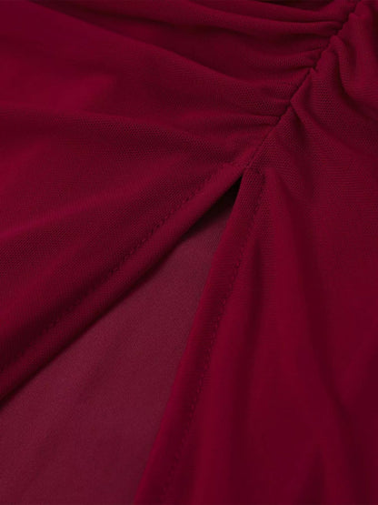 Halter Neck Ruched Slit Maxi Dress