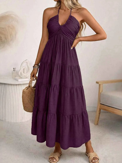 Halter Neck Tiered Midi Dress