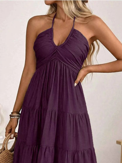 Halter Neck Tiered Midi Dress