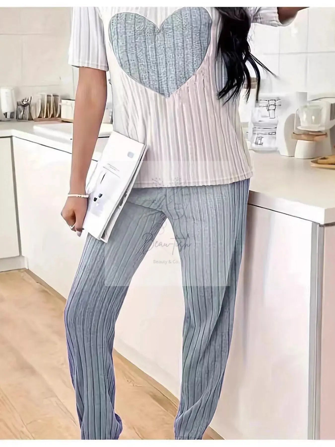 Heart Ribbed Knit Top and Pants Lounge Set