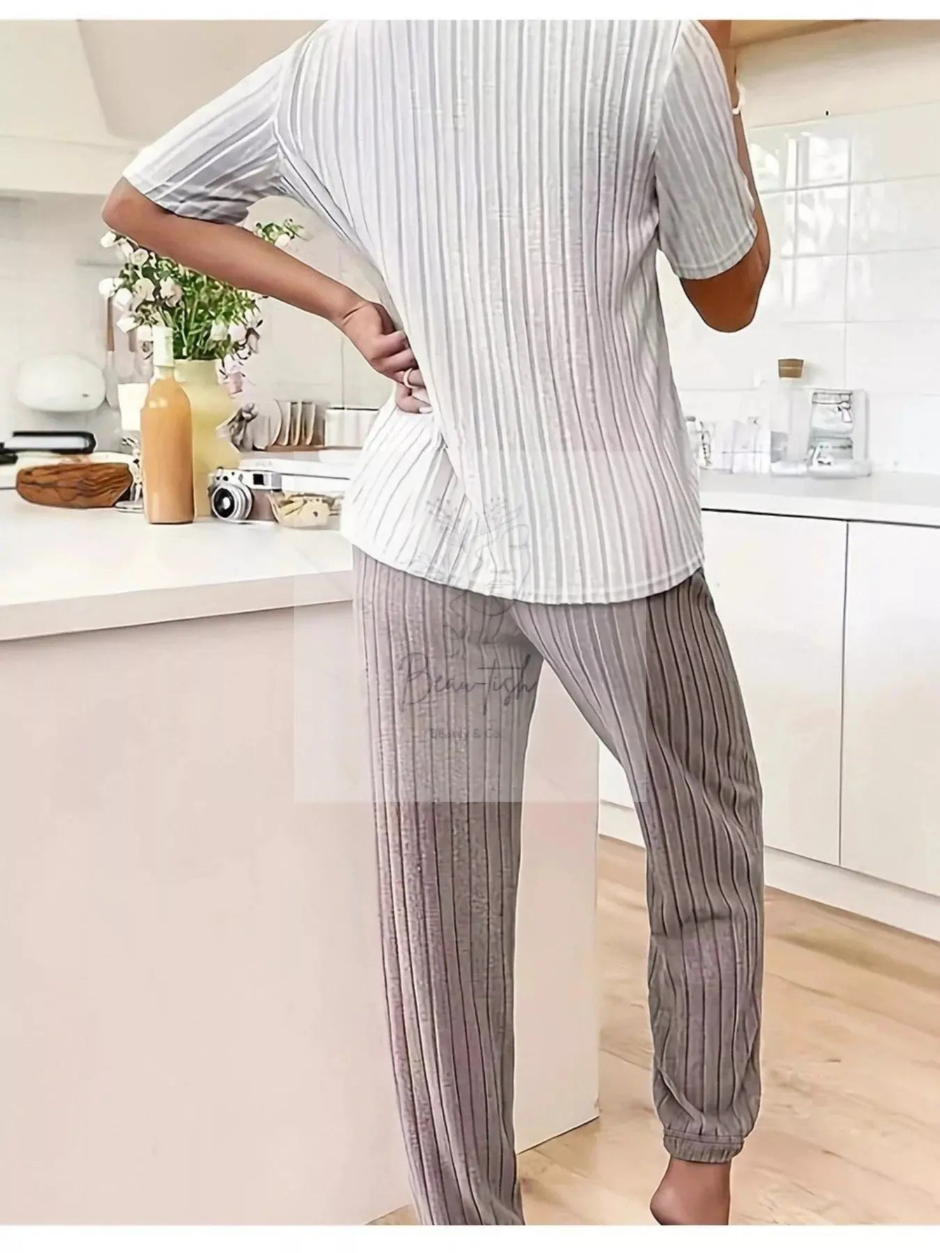 Heart Ribbed Knit Top and Pants Lounge Set
