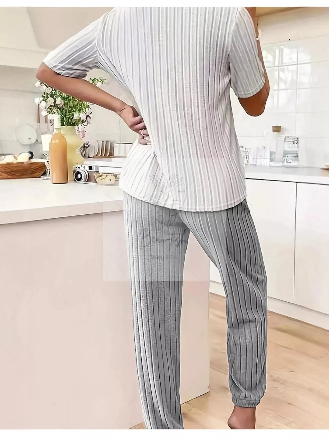 Heart Ribbed Knit Top and Pants Lounge Set