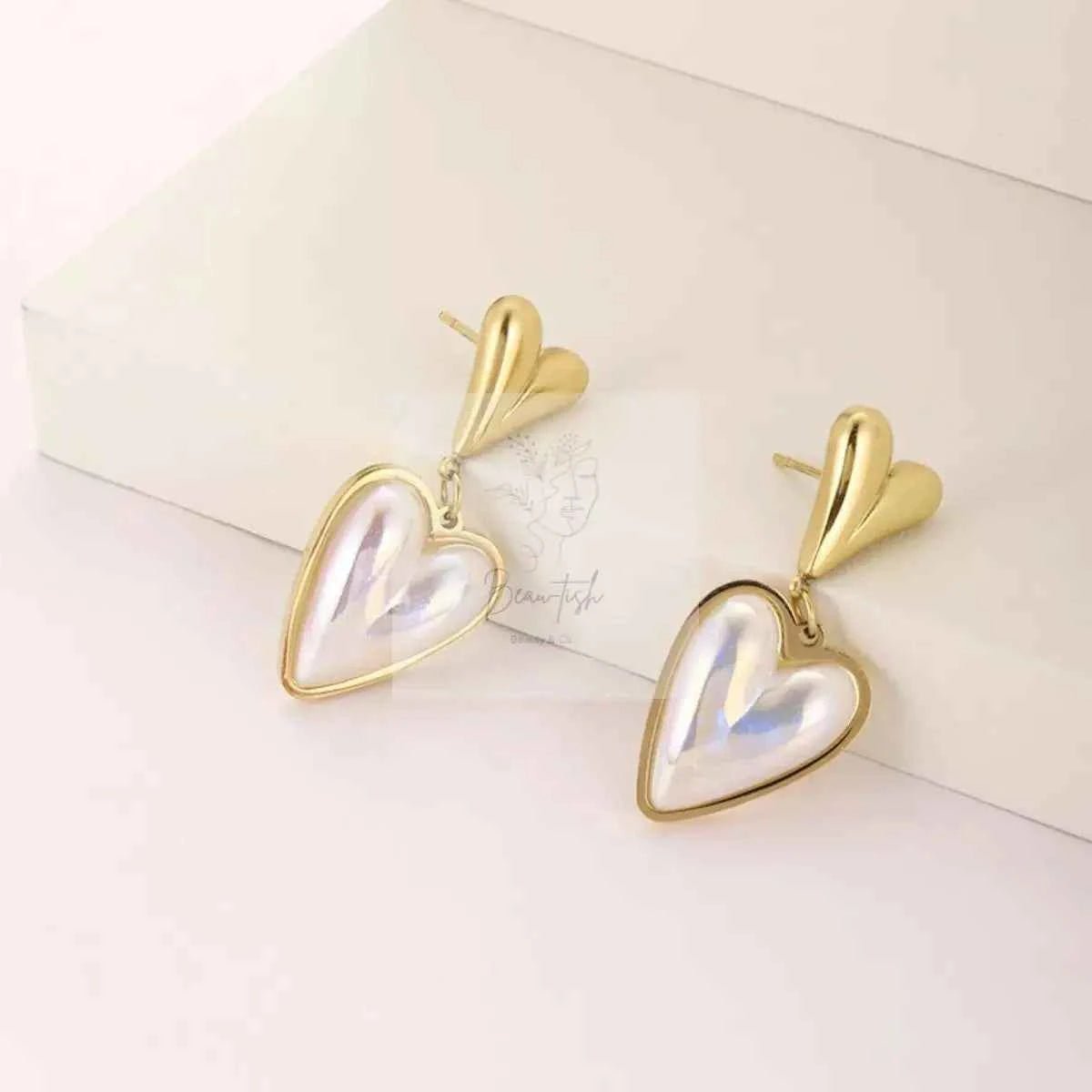 Heart-Shaped Pearl Drop Earrings
