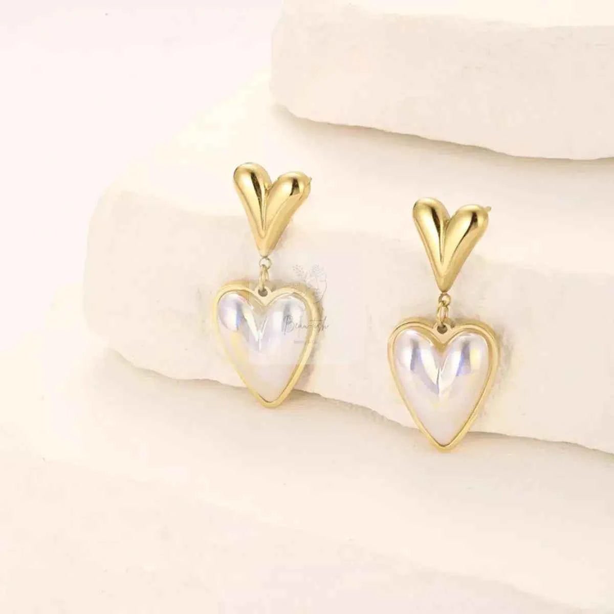 Heart-Shaped Pearl Drop Earrings