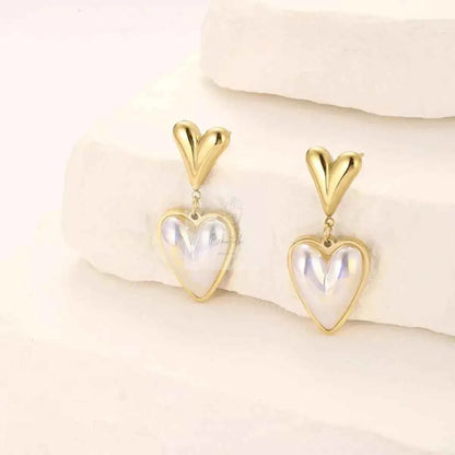 Heart-Shaped Pearl Drop Earrings