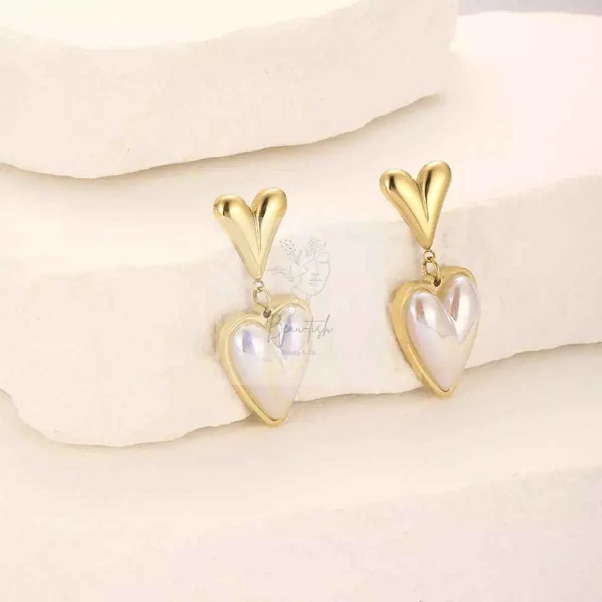 Heart-Shaped Pearl Drop Earrings