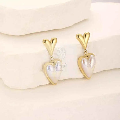 Heart-Shaped Pearl Drop Earrings