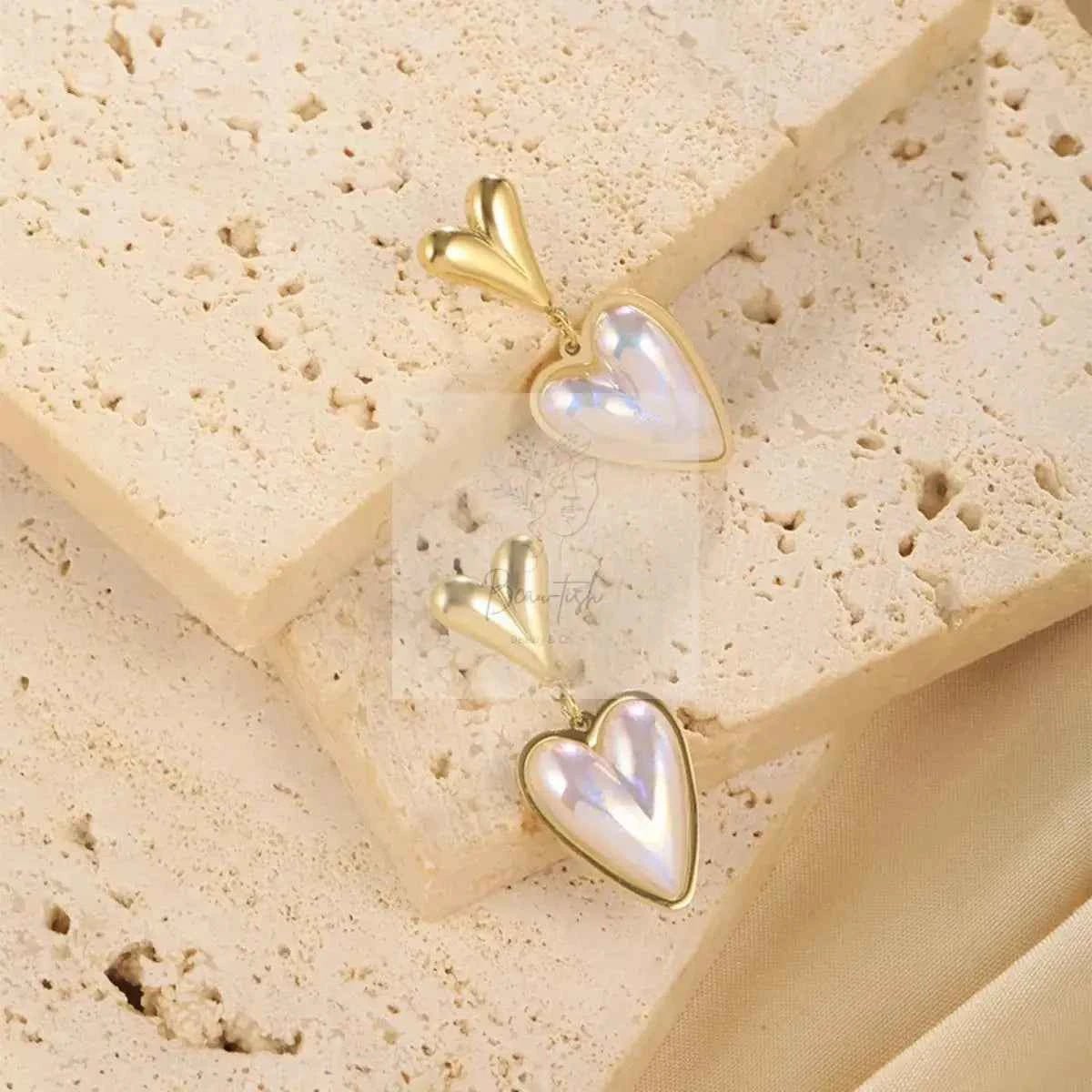 Heart-Shaped Pearl Drop Earrings