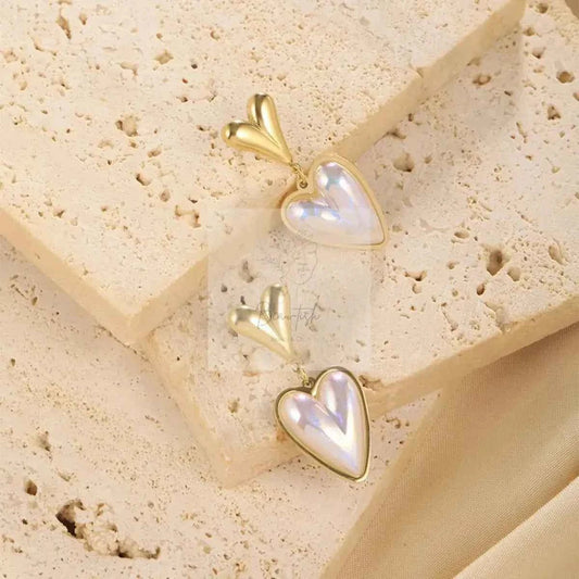 Heart-Shaped Pearl Drop Earrings