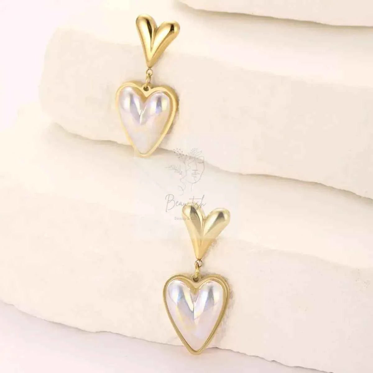 Heart-Shaped Pearl Drop Earrings