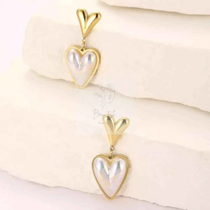 Heart-Shaped Pearl Drop Earrings