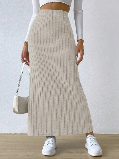 High Waist Ribbed Knit Maxi Skirt