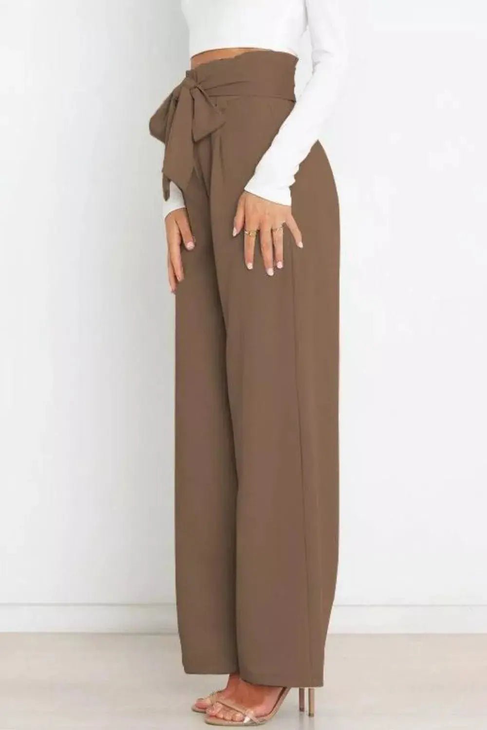 High Waist Tie Front Wide Leg Pants
