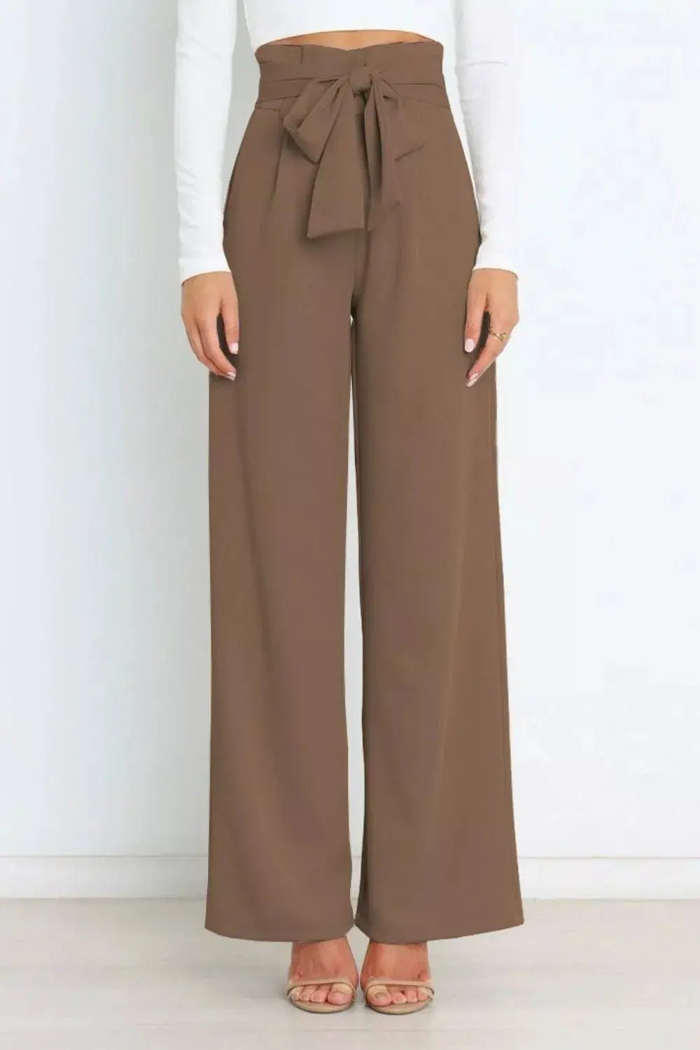 High Waist Tie Front Wide Leg Pants