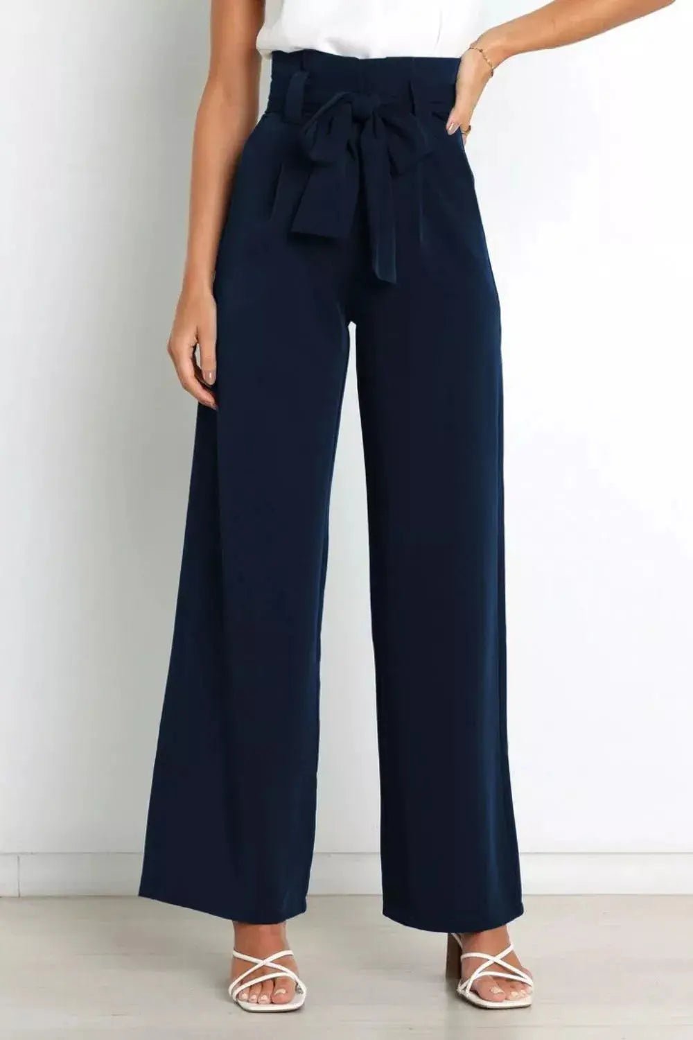 High Waist Tie Front Wide Leg Pants