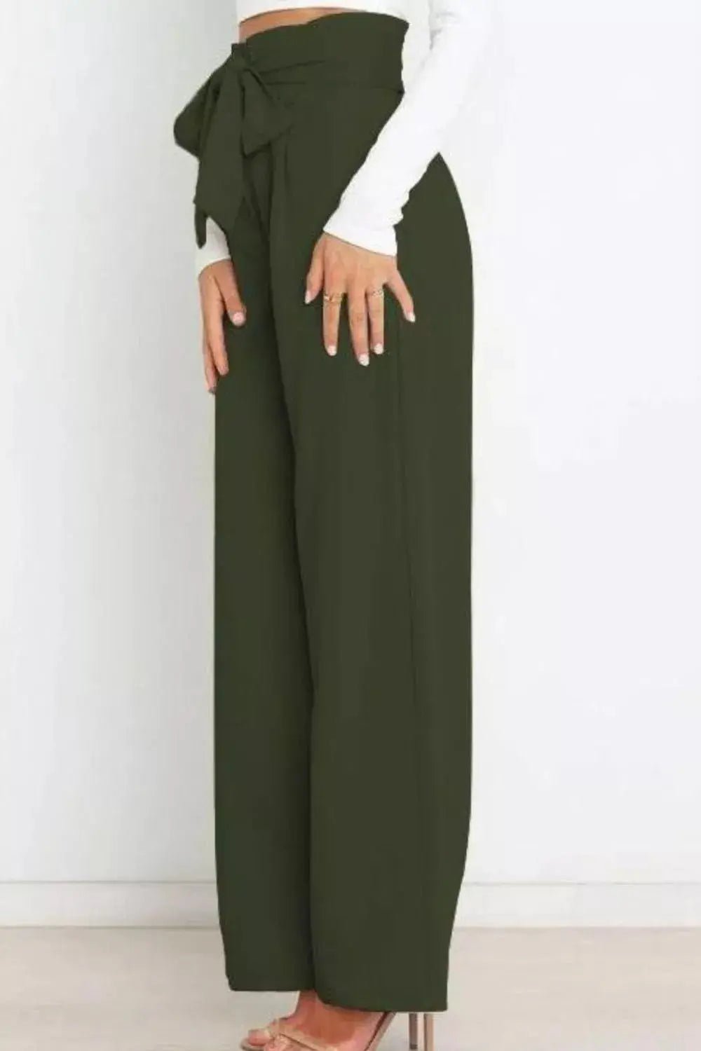 High Waist Tie Front Wide Leg Pants