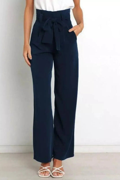 High Waist Tie Front Wide Leg Pants