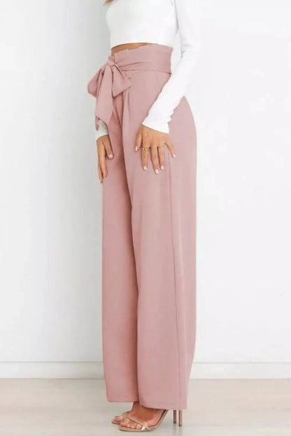 High Waist Tie Front Wide Leg Pants